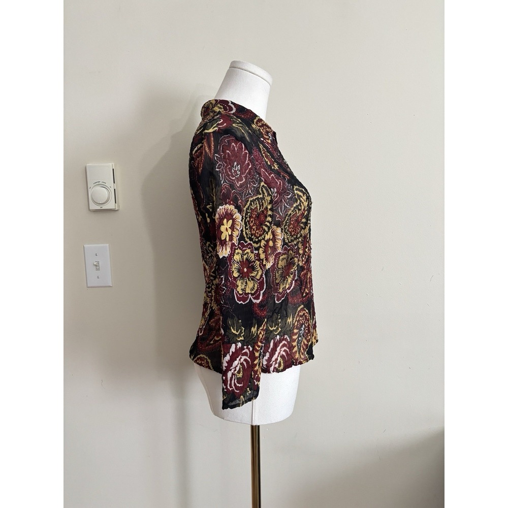 Y2K Vibe Alberto Makali Button Up Top‎ Medium Black Red Dark Boho Grunge Sheer - Picture 7 of 8